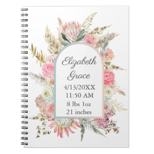 Cuaderno Estadísticas de nacimiento personalizadas rosadas