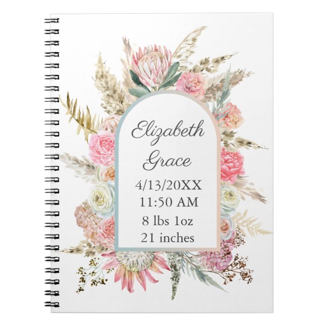 Cuaderno Estadísticas de nacimiento personalizadas rosadas  (Frente)