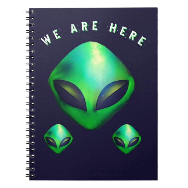 Cuaderno "Estamos Aquí" cabeza de alien verde (Frente)
