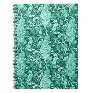 Cuaderno Estampa de pavo real Art Nouveau, turquesa y aqua