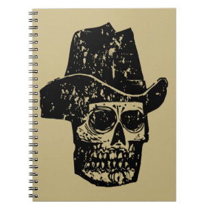 Cuaderno Estampa vintage de cráneo de vaquero con sombrero 