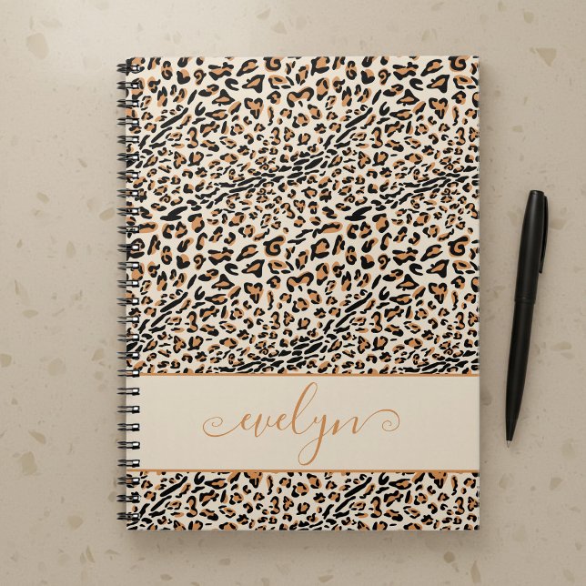 Cuaderno Estampado Animal Leopardo Crema Negro Marrón Perso (Personalized Notebook with leopard print by Darling & May)