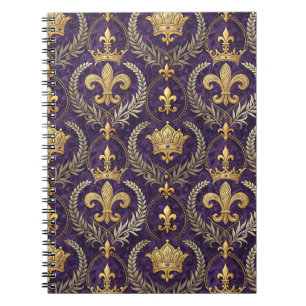 Cuaderno Estampado de Corona de Oro Fleur-de-lis Patrón Rea