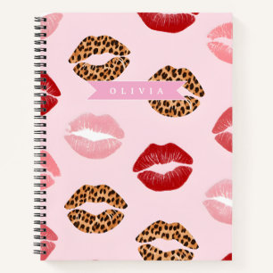 Cuaderno Estampado de labios con patrón de leopardo rosa ch