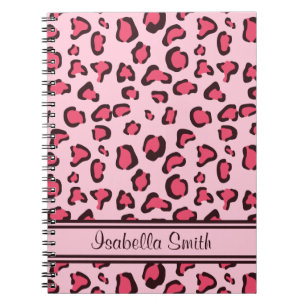 Cuaderno Estampado de leopardo rosa falso con nombre