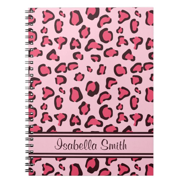 Cuaderno Estampado de leopardo rosa falso con nombre (Frente)