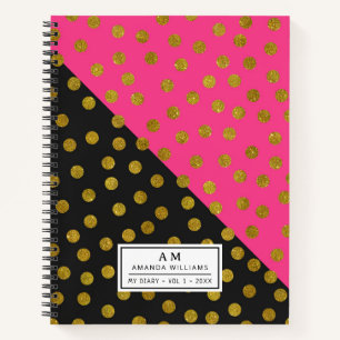 Cuaderno estampado de lunares Rosa Negro Brillo dorado