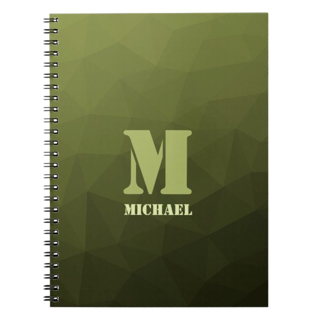 Cuaderno Estampado de malla geométrica verde oliva del ejér (Frente)