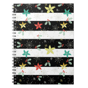Cuaderno Estampado de rayas y follaje de Navidad