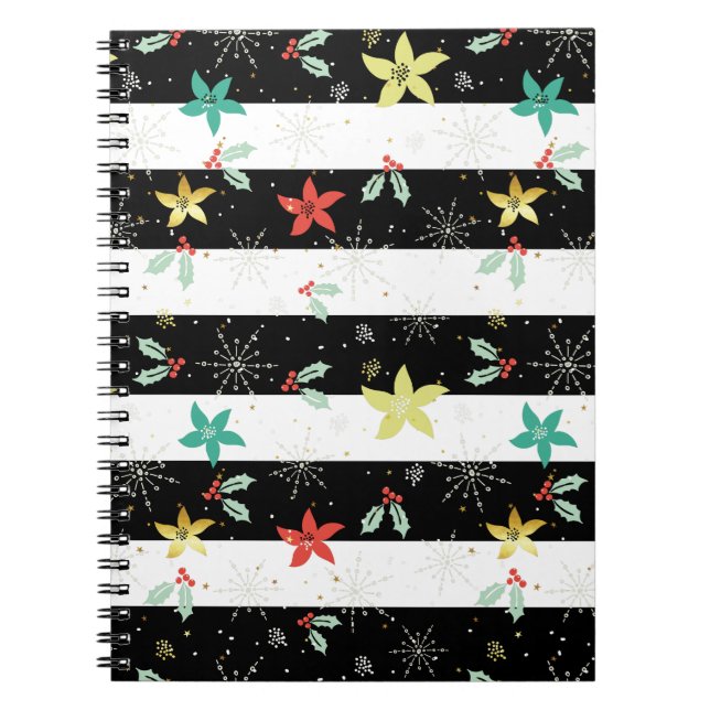 Cuaderno Estampado de rayas y follaje de Navidad (Frente)