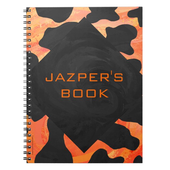 Cuaderno Estampado de vaca con monograma negro y naranja (Frente)