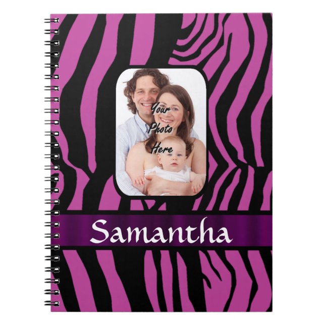 Cuaderno Estampado de zebra fucsia y negro (Frente)