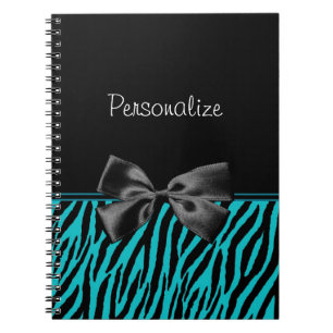 Cuaderno Estampado de zebra negro y verde azulado de moda