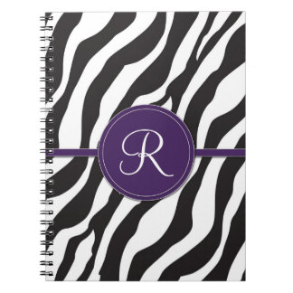 Cuaderno Estampado de zebra púrpura femenino del monograma