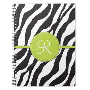 Cuaderno Estampado de zebra verde femenino del monograma