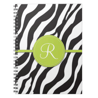 Cuaderno Estampado de zebra verde femenino del monograma