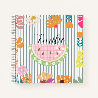 Cuaderno Estampado floral de monograma de sandía a rayas pa