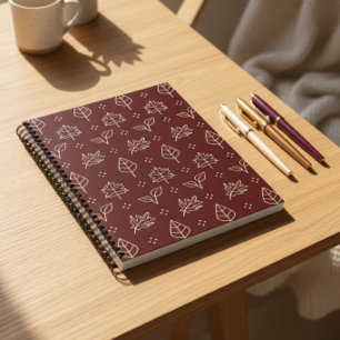 Cuaderno Estampado gráfico simple de hojas de otoño en burg
