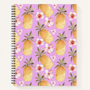 Cuaderno Estampado tropical de piña retro sobre fondo lila
