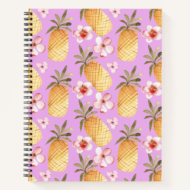 Cuaderno Estampado tropical de piña retro sobre fondo lila (Anverso)