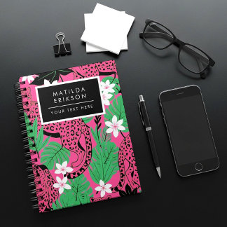 Cuaderno Estampado Tropical Selvático Leopardo Rosa Brillan