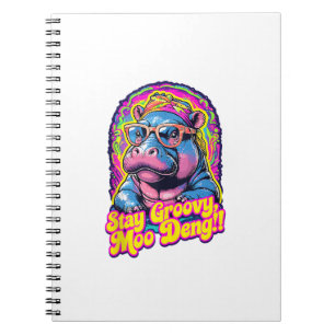 Cuaderno Estancia colorida Groovy Moo Deng Pygmy Hippo Dise