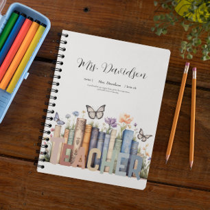 Cuaderno Estante de libros con arcoíris adorable y monogram