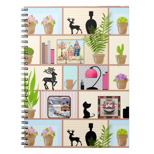 Cuaderno Estantes con flores, libros y decoraciones (Frente)
