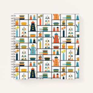 Cuaderno Estantes De Cocina Modernas De Estilo Retro De Med