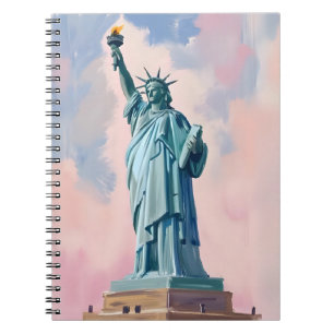 Cuaderno Estatua de la Libertad Atardecer Pastel NYC Acuare