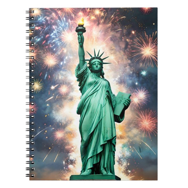 Cuaderno Estatua de la Libertad Fuegos Artificiales Día de  (Frente)