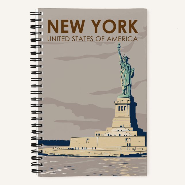 Cuaderno Estatua de la Libertad Retro en Nueva York (Anverso)