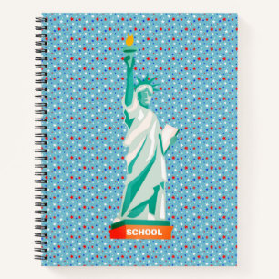 Cuaderno Estatua de la libertad y estrellas en azul claro