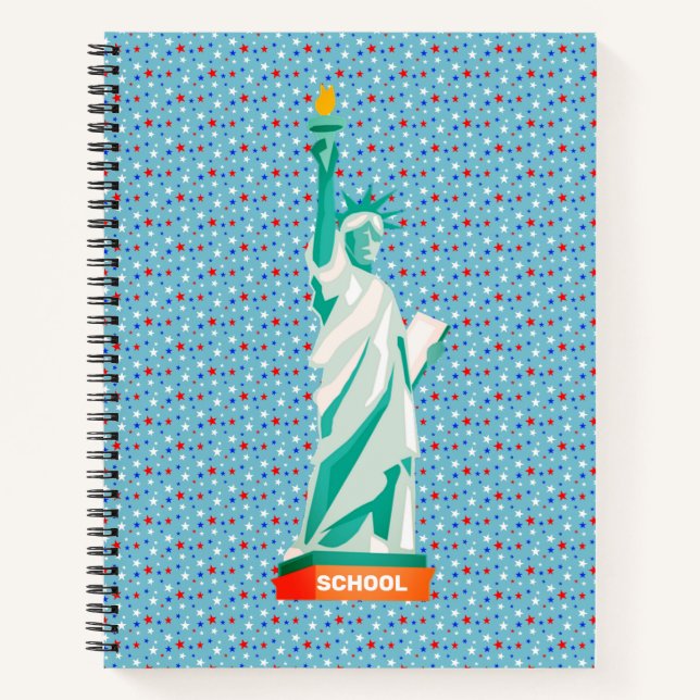 Cuaderno Estatua de la libertad y estrellas en azul claro (Anverso)