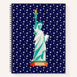 Cuaderno Estatua de la libertad y estrellas en azul marino