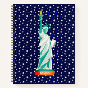 Cuaderno Estatua de la libertad y estrellas en azul marino