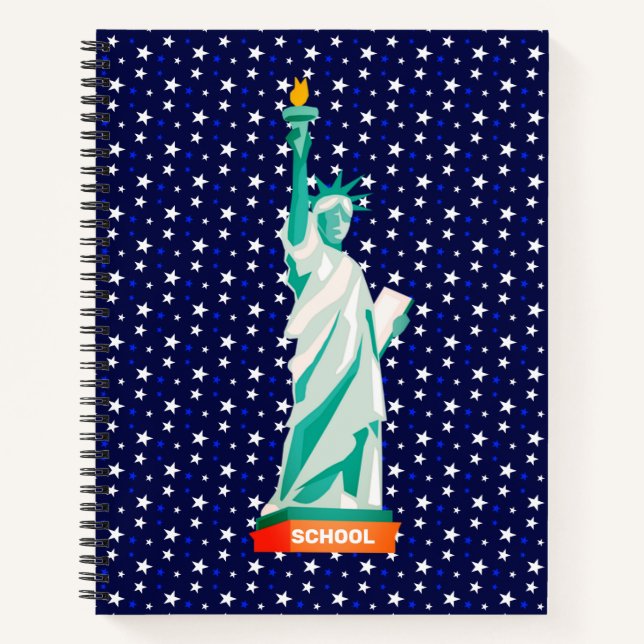 Cuaderno Estatua de la libertad y estrellas en azul marino