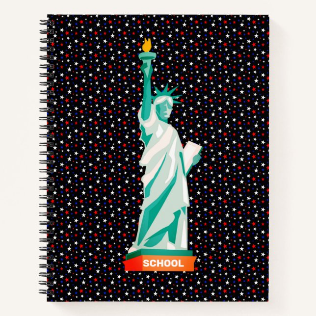 Cuaderno Estatua de la libertad y estrellas en negro (Anverso)