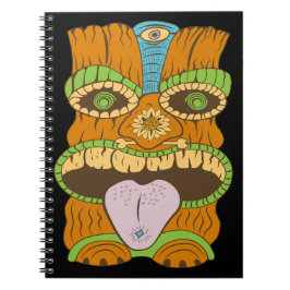 Cuaderno Estatua Tiki de Lengua Púrpura en Ambiente Psicodé