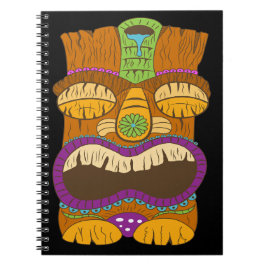 Cuaderno Estatua Tiki de madera con boca abierta, negro gra