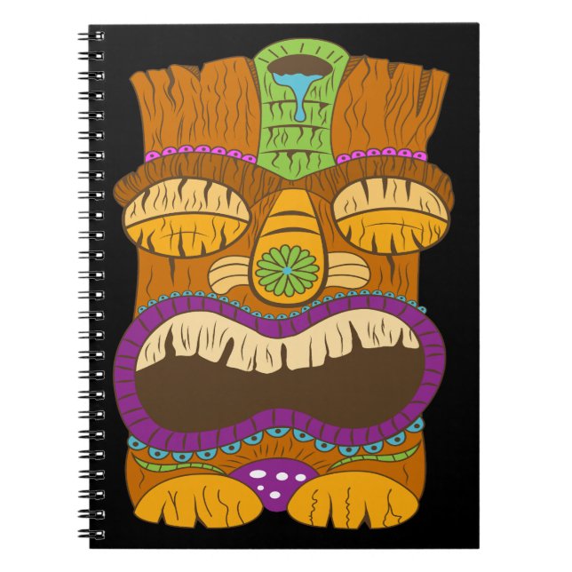 Cuaderno Estatua Tiki de madera con boca abierta, negro gra (Frente)