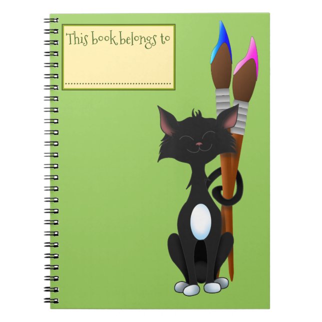 Cuaderno Este Libro Pertenece A, Gatos y Pinceles, Verde (Frente)