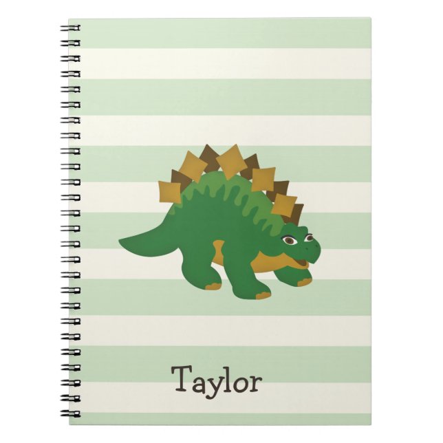 Cuaderno Estegosauro en rayas verdes pastel (Frente)