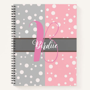 Cuaderno Estética Color Gris y Rosa - Nombre con Monograma