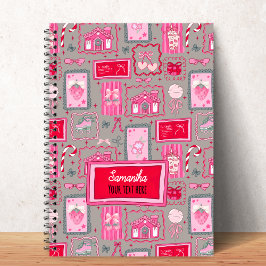 Cuaderno Estética coqueta gris patrón femenino caprichoso