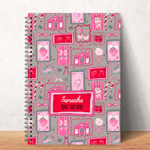 Cuaderno Estética coqueta gris patrón femenino caprichoso
