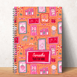 Cuaderno estética coqueta naranja patrón caprichoso femenin
