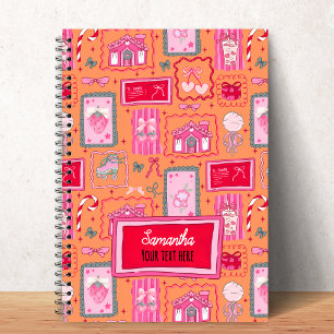 Cuaderno estética coqueta naranja patrón caprichoso femenin