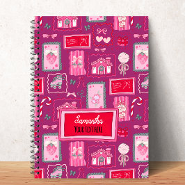 Cuaderno Estética coqueta púrpura patrón caprichoso femenin