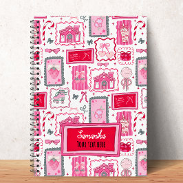 Cuaderno Estética coqueta rosa patrón caprichoso femenino